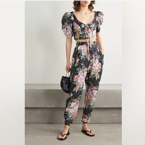 ZIMMERMANN Bellitude Tuck cropped floral-print linen tapered pants